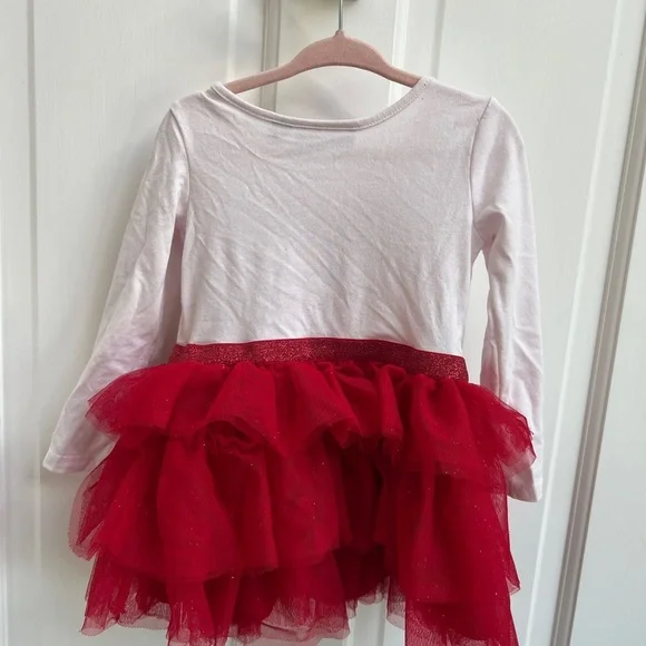 Children’s Place 18-24M White and Red Love Heart Long Sleeve Dress with Frills - Picture 3 of 4